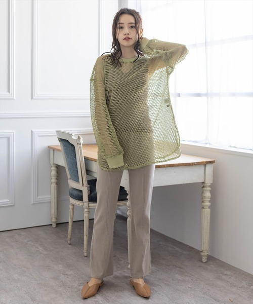 clear(クリア)の「メッシュオーバートップス(Tシャツ/カットソー・レディース・ライトカーキ/モカ/アイボリー・F)」の4枚目の写真