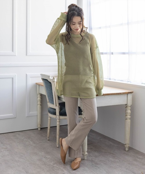 clear(クリア)の「メッシュオーバートップス(Tシャツ/カットソー・レディース・ライトカーキ/モカ/アイボリー・F)」の9枚目の写真