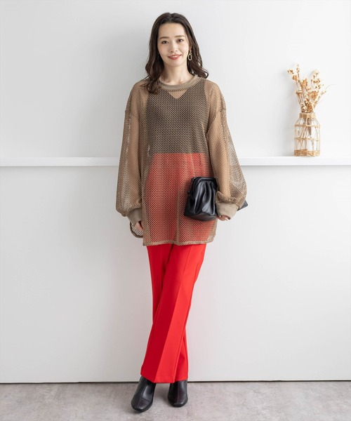 clear(クリア)の「メッシュオーバートップス(Tシャツ/カットソー・レディース・ライトカーキ/モカ/アイボリー・F)」の12枚目の写真