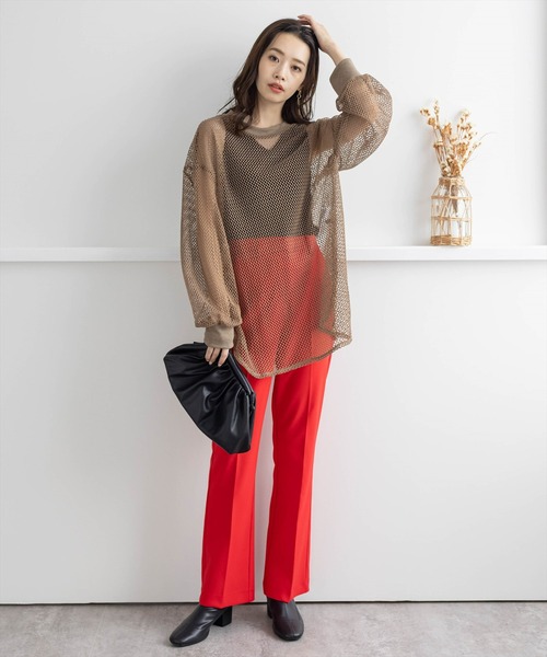 clear(クリア)の「メッシュオーバートップス(Tシャツ/カットソー・レディース・ライトカーキ/モカ/アイボリー・F)」の13枚目の写真