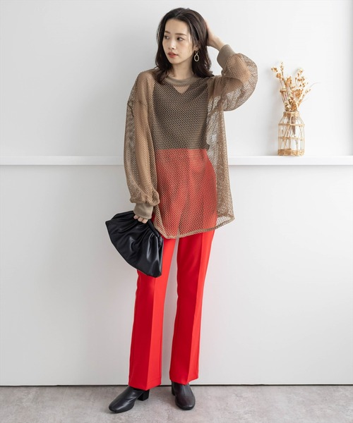 clear(クリア)の「メッシュオーバートップス(Tシャツ/カットソー・レディース・ライトカーキ/モカ/アイボリー・F)」の14枚目の写真