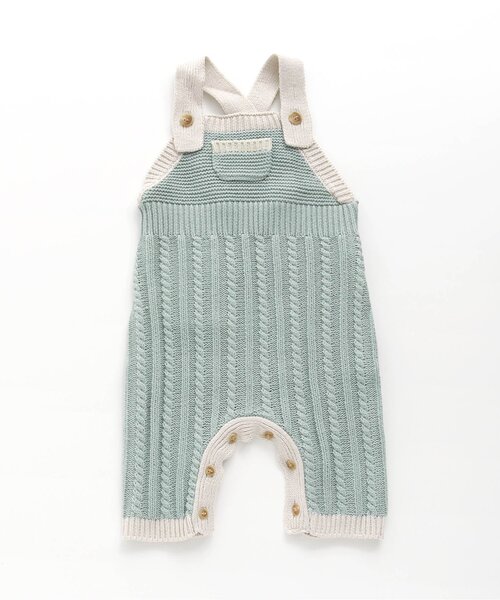 BREEZE(ブリーズ)の「ニットサロペット 10分丈(ベビーパジャマ/スリーパー・キッズ・アイボリー/ミント・80/70)」の1枚目の写真