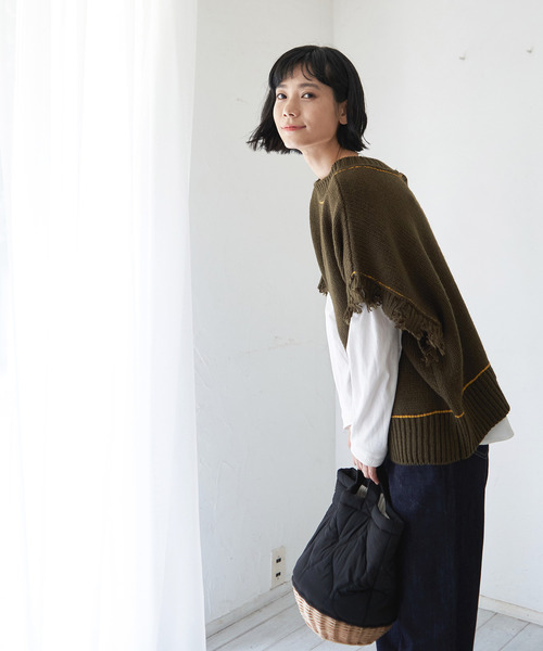 LBC（エルビーシー）の「ダメージ4WAYニット（カーディガン/ボレロ・レディース・ダークオリーブ/オフホワイト・M）」の11枚目の写真