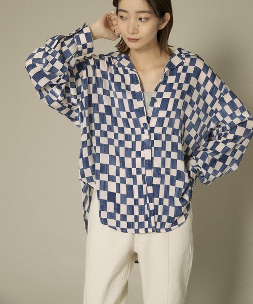 KBF(ケイビーエフ)の「チェッカープリントワイドシャツ(シャツ/ブラウス・レディース・ブラウン系その他/ブルー系その他・ONE)」の3枚目の写真