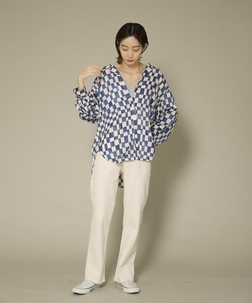 KBF(ケイビーエフ)の「チェッカープリントワイドシャツ(シャツ/ブラウス・レディース・ブラウン系その他/ブルー系その他・ONE)」の5枚目の写真