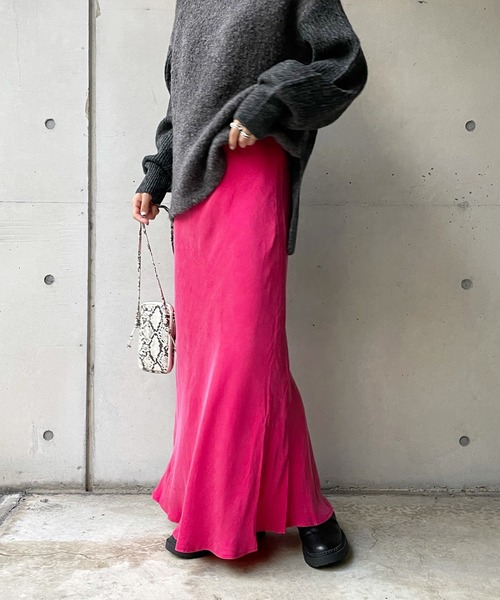 DouDou（ドゥドゥ）の「キュプラレーヨンスカート（スカート・レディース・ブラック/イエロー×グリーン/ピンク/ライトグレー・FREE）」の4枚目の写真