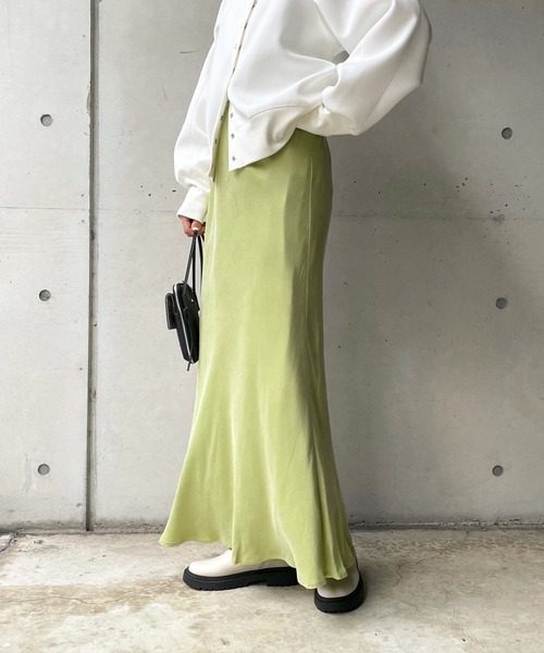 DouDou（ドゥドゥ）の「キュプラレーヨンスカート（スカート・レディース・ブラック/イエロー×グリーン/ピンク/ライトグレー・FREE）」の3枚目の写真