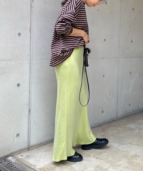 DouDou（ドゥドゥ）の「キュプラレーヨンスカート（スカート・レディース・ブラック/イエロー×グリーン/ピンク/ライトグレー・FREE）」の9枚目の写真