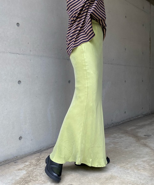 DouDou（ドゥドゥ）の「キュプラレーヨンスカート（スカート・レディース・ブラック/イエロー×グリーン/ピンク/ライトグレー・FREE）」の14枚目の写真