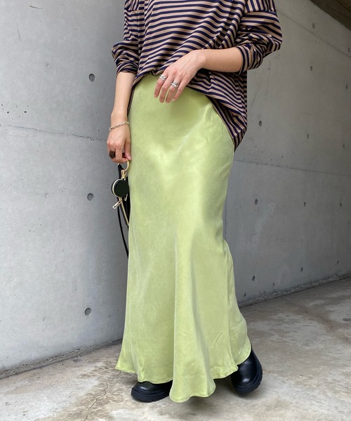 DouDou（ドゥドゥ）の「キュプラレーヨンスカート（スカート・レディース・ブラック/イエロー×グリーン/ピンク/ライトグレー・FREE）」の18枚目の写真