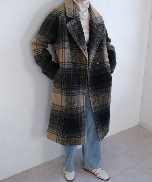 ANDJ(アンドジェイ)の「チェック柄チェスターコート(チェスターコート・レディース・ブラウン/ベージュ・M)」の15枚目の写真