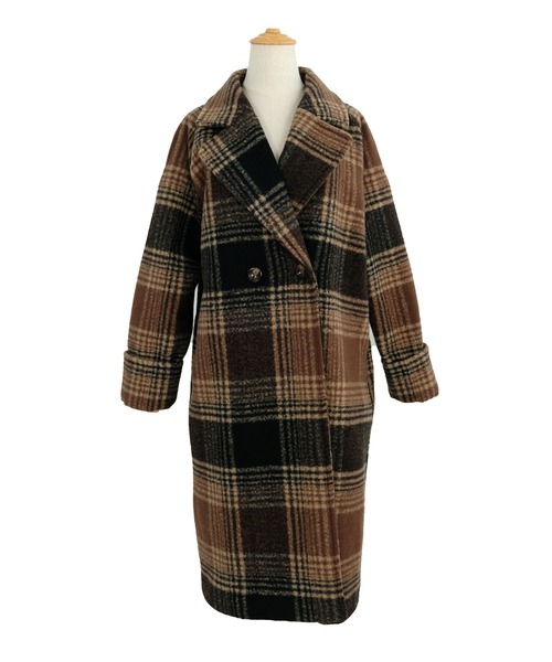 ANDJ(アンドジェイ)の「チェック柄チェスターコート(チェスターコート・レディース・ブラウン/ベージュ・M)」の10枚目の写真