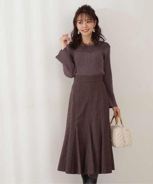 PROPORTION BODY DRESSING（プロポーションボディドレッシング）の「ミックスハウンドトゥースマーメイドスカート / 1211220113（スカート・レディース・パープル/ブラウン・MEDIUM/SMALL）」の3枚目の写真