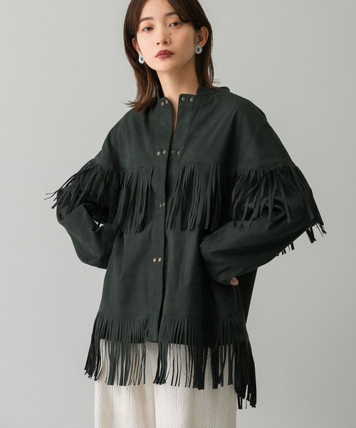 KBF(ケイビーエフ)の「フェイクスエードフリンジシャツ(シャツ/ブラウス・レディース・キャメル/ベージュ系その他/グリーン・ONE)」の17枚目の写真