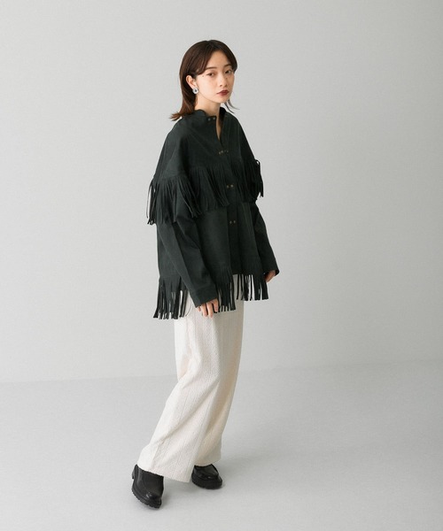 KBF(ケイビーエフ)の「フェイクスエードフリンジシャツ(シャツ/ブラウス・レディース・キャメル/ベージュ系その他/グリーン・ONE)」の16枚目の写真