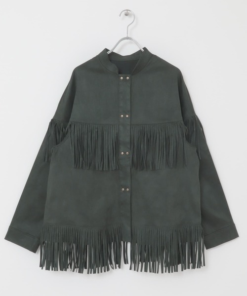 KBF(ケイビーエフ)の「フェイクスエードフリンジシャツ(シャツ/ブラウス・レディース・キャメル/ベージュ系その他/グリーン・ONE)」の5枚目の写真
