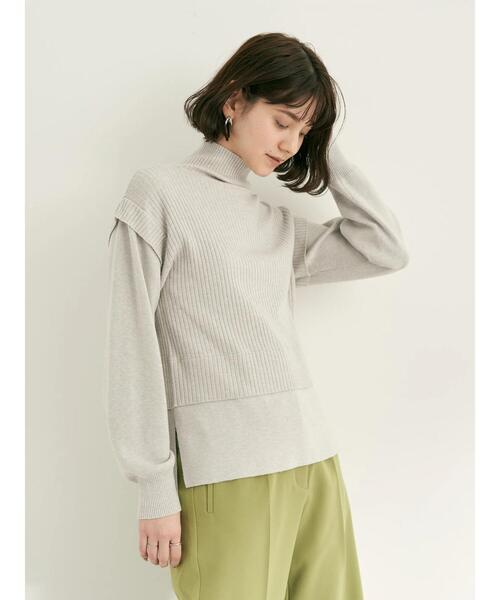 YECCA VECCA（イェッカヴェッカ）の「・レイヤード風ニット（ニット/セーター・レディース・ライトグレー/ブラック/グリーン・FREE）」の5枚目の写真