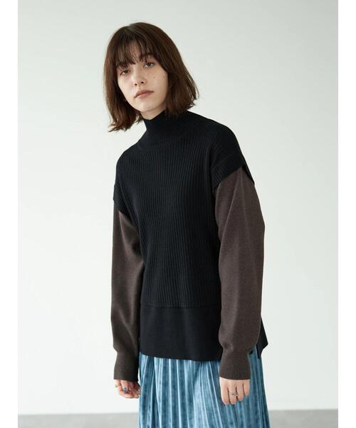 YECCA VECCA（イェッカヴェッカ）の「・レイヤード風ニット（ニット/セーター・レディース・ライトグレー/ブラック/グリーン・FREE）」の4枚目の写真