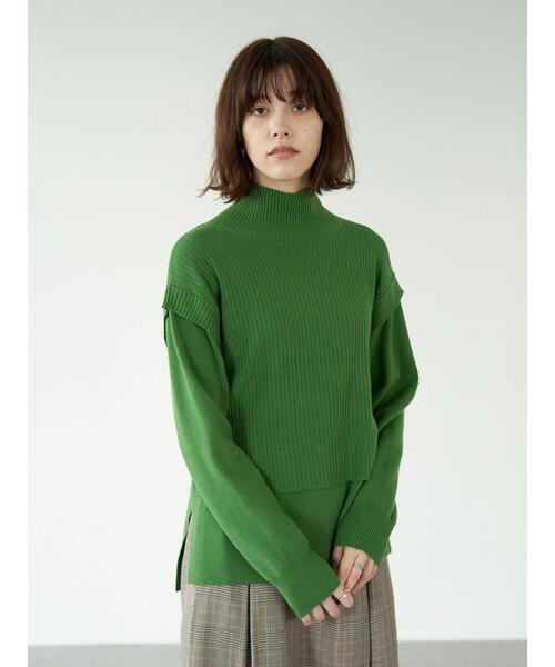 YECCA VECCA（イェッカヴェッカ）の「・レイヤード風ニット（ニット/セーター・レディース・ライトグレー/ブラック/グリーン・FREE）」の9枚目の写真