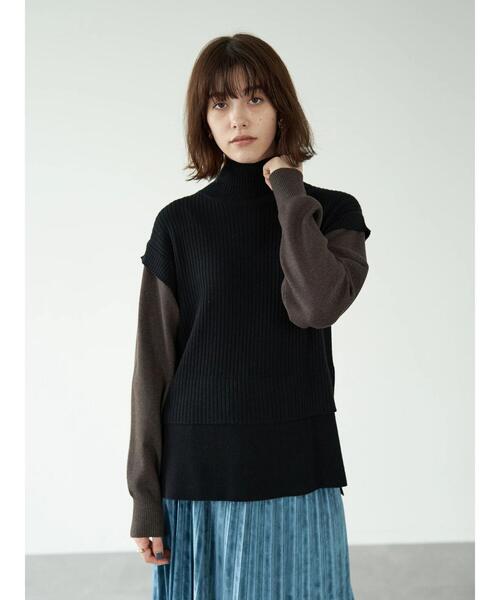 YECCA VECCA（イェッカヴェッカ）の「・レイヤード風ニット（ニット/セーター・レディース・ライトグレー/ブラック/グリーン・FREE）」の11枚目の写真