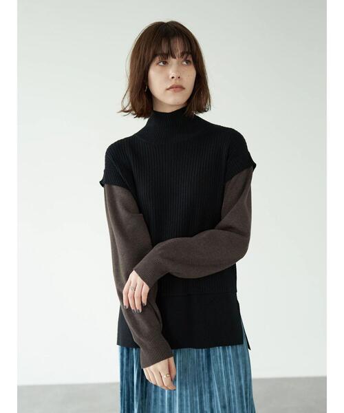 YECCA VECCA（イェッカヴェッカ）の「・レイヤード風ニット（ニット/セーター・レディース・ライトグレー/ブラック/グリーン・FREE）」の12枚目の写真