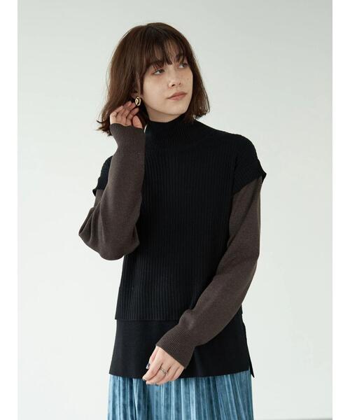 YECCA VECCA（イェッカヴェッカ）の「・レイヤード風ニット（ニット/セーター・レディース・ライトグレー/ブラック/グリーン・FREE）」の13枚目の写真