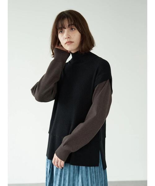 YECCA VECCA（イェッカヴェッカ）の「・レイヤード風ニット（ニット/セーター・レディース・ライトグレー/ブラック/グリーン・FREE）」の14枚目の写真