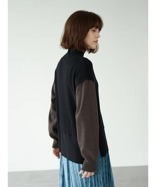 YECCA VECCA（イェッカヴェッカ）の「・レイヤード風ニット（ニット/セーター・レディース・ライトグレー/ブラック/グリーン・FREE）」の15枚目の写真