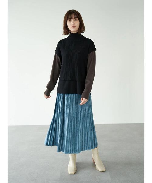 YECCA VECCA（イェッカヴェッカ）の「・レイヤード風ニット（ニット/セーター・レディース・ライトグレー/ブラック/グリーン・FREE）」の16枚目の写真