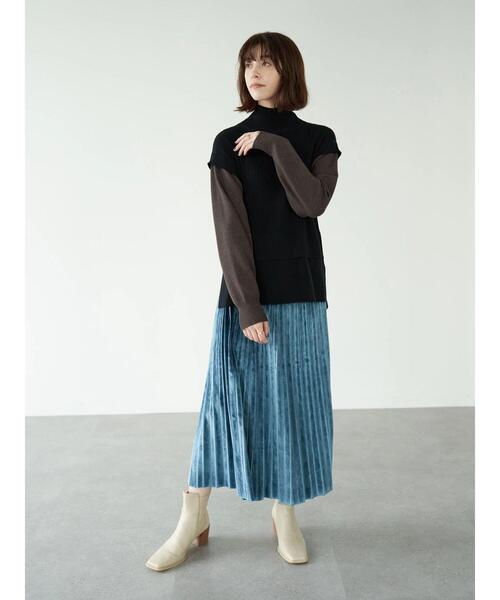 YECCA VECCA（イェッカヴェッカ）の「・レイヤード風ニット（ニット/セーター・レディース・ライトグレー/ブラック/グリーン・FREE）」の17枚目の写真