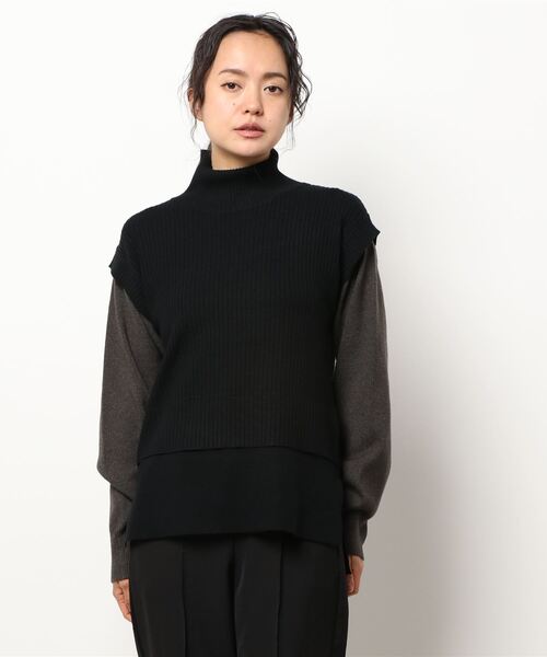 YECCA VECCA（イェッカヴェッカ）の「・レイヤード風ニット（ニット/セーター・レディース・ライトグレー/ブラック/グリーン・FREE）」の6枚目の写真