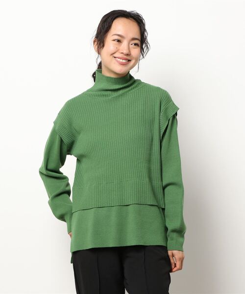 YECCA VECCA（イェッカヴェッカ）の「・レイヤード風ニット（ニット/セーター・レディース・ライトグレー/ブラック/グリーン・FREE）」の7枚目の写真