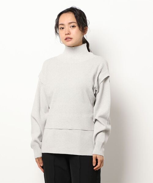 YECCA VECCA（イェッカヴェッカ）の「・レイヤード風ニット（ニット/セーター・レディース・ライトグレー/ブラック/グリーン・FREE）」の8枚目の写真