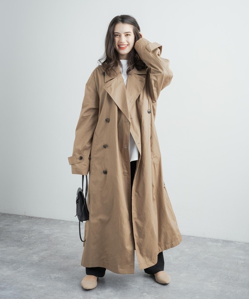 オーバーサイズ ダブルボタントレンチロングスプリングコート