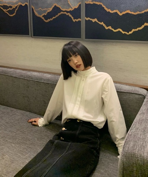 Jewelobe（ジュエローブ）の「ダブル釦ワイドベンツデニムスカート（デニムスカート・レディース・ブラック/ネイビー・S/M）」の4枚目の写真