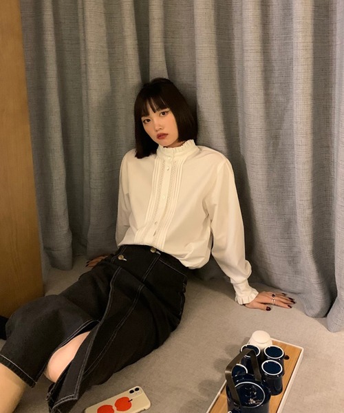 Jewelobe（ジュエローブ）の「ダブル釦ワイドベンツデニムスカート（デニムスカート・レディース・ブラック/ネイビー・S/M）」の5枚目の写真