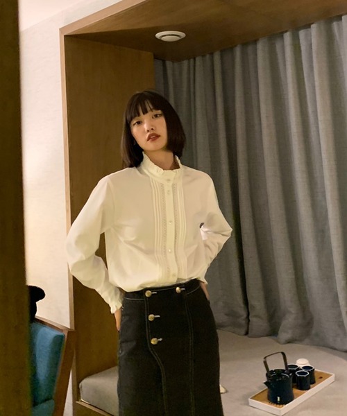 Jewelobe（ジュエローブ）の「ダブル釦ワイドベンツデニムスカート（デニムスカート・レディース・ブラック/ネイビー・S/M）」の6枚目の写真