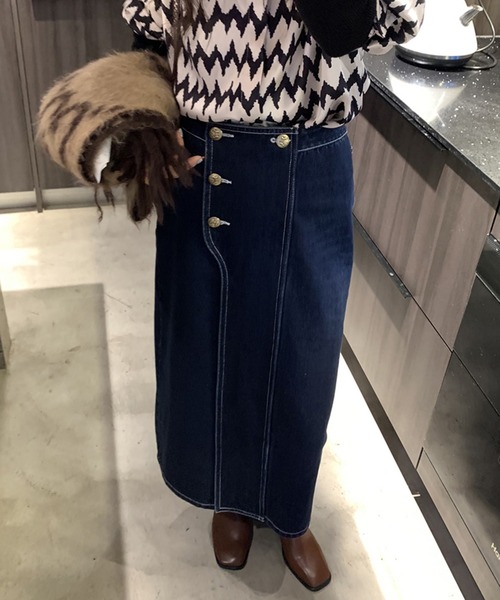 Jewelobe（ジュエローブ）の「ダブル釦ワイドベンツデニムスカート（デニムスカート・レディース・ブラック/ネイビー・S/M）」の18枚目の写真
