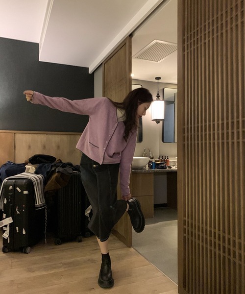 Jewelobe（ジュエローブ）の「ダブル釦ワイドベンツデニムスカート（デニムスカート・レディース・ブラック/ネイビー・S/M）」の7枚目の写真