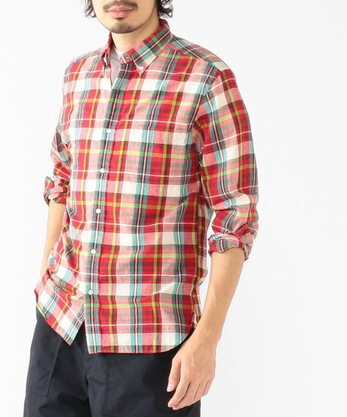 BEAMS PLUS（ビームスプラス）の「BEAMS PLUS / インディアン マドラスチェック ボタンダウン シャツ（シャツ/ブラウス・メンズ・レッド/その他/ネイビー/グリーン・LARGE/SMALL/MEDIUM/X-LARGE/X-SMALL）」の4枚目の写真