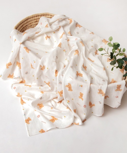 panpantutu(パンパンチュチュ)の「コットンガーゼおくるみ(ポーチ付)(おくるみ・キッズ・ベージュ/ホワイト×レッド・FREE)」の8枚目の写真