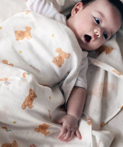 panpantutu(パンパンチュチュ)の「コットンガーゼおくるみ(ポーチ付)(おくるみ・キッズ・ベージュ/ホワイト×レッド・FREE)」の6枚目の写真