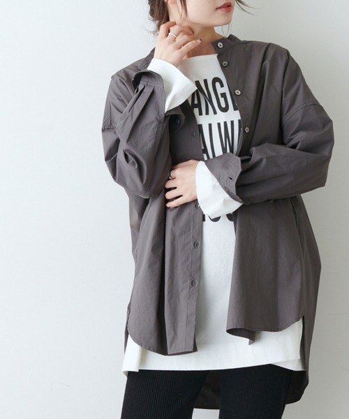 PUAL CE CIN（ピュアルセシン）の「塩縮加工タイプライターブラウス（シャツ/ブラウス・レディース・ホワイト/グレイッシュベージュ/チャコール・FREE）」の4枚目の写真