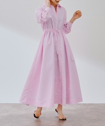 ストライプ切替シャツワンピース