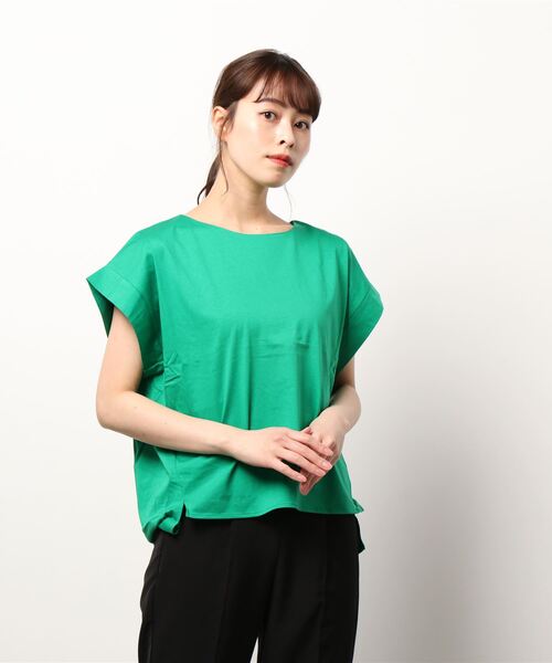 Q（キュー）の「バックタックシルケットトップス（Tシャツ/カットソー・レディース・ブラック/アイボリー/エメラルド/グレイッシュベージュ/マスタード・MEDIUM）」の18枚目の写真