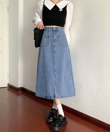 【URGE:】フロントスリット ロング デニムスカート