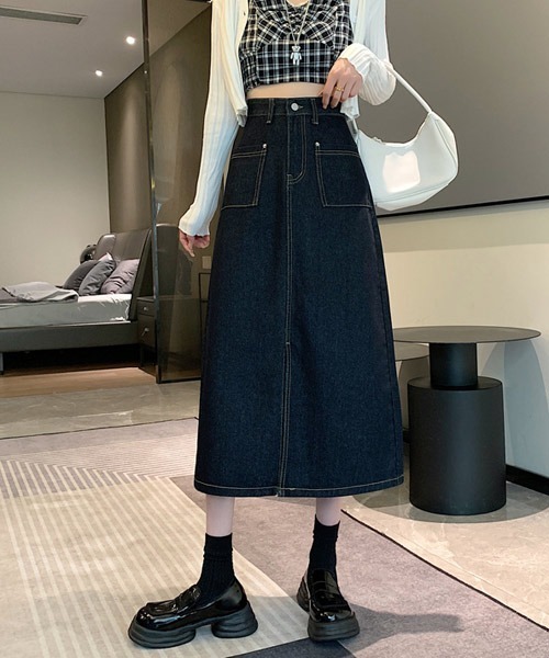 urge:(アージコロン )の「【URGE:】フロントスリット ロング デニムスカート(デニムスカート・レディース・ネイビー/ブルー・SMALL/MEDIUM/LARGE/X-LARGE)」の13枚目の写真