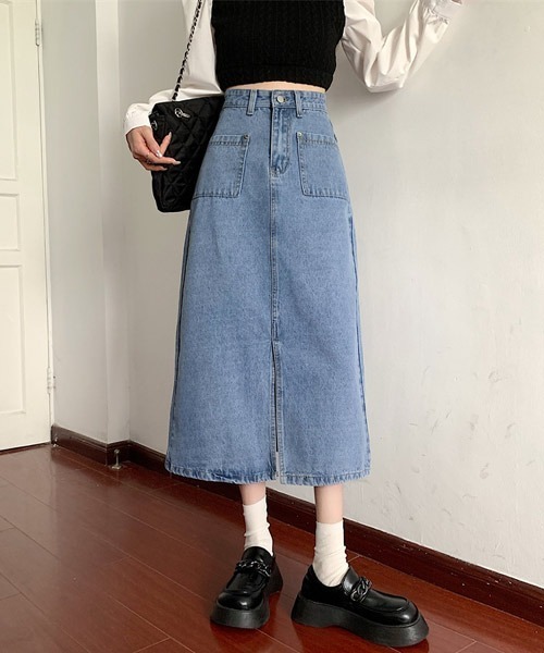 urge:(アージコロン )の「【URGE:】フロントスリット ロング デニムスカート(デニムスカート・レディース・ネイビー/ブルー・SMALL/MEDIUM/LARGE/X-LARGE)」の5枚目の写真