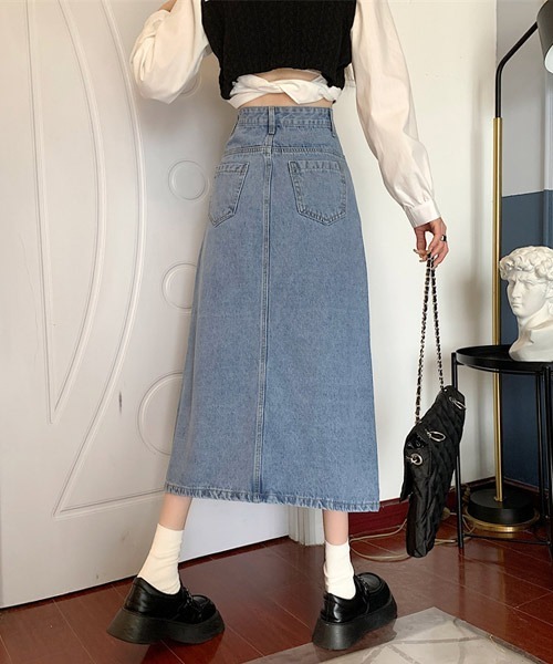 urge:(アージコロン )の「【URGE:】フロントスリット ロング デニムスカート(デニムスカート・レディース・ネイビー/ブルー・SMALL/MEDIUM/LARGE/X-LARGE)」の10枚目の写真