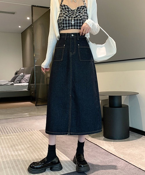 urge:(アージコロン )の「【URGE:】フロントスリット ロング デニムスカート(デニムスカート・レディース・ネイビー/ブルー・SMALL/MEDIUM/LARGE/X-LARGE)」の15枚目の写真